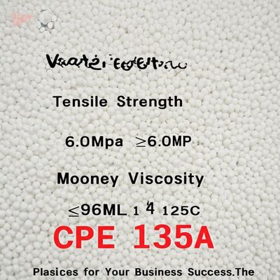 Volatile 0.75% Tensile Strength ≥6.0Mpa Mooney Viscosity ≤96ML 1 4 125C CPE 135A Plastics for Your Business Success